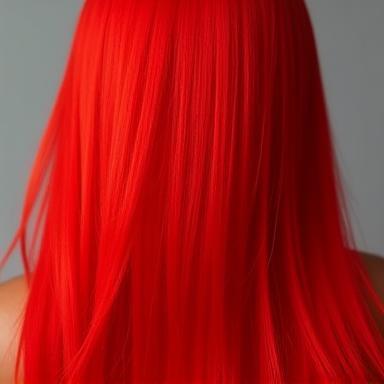 Vibrant red full hair color on medium length hair
